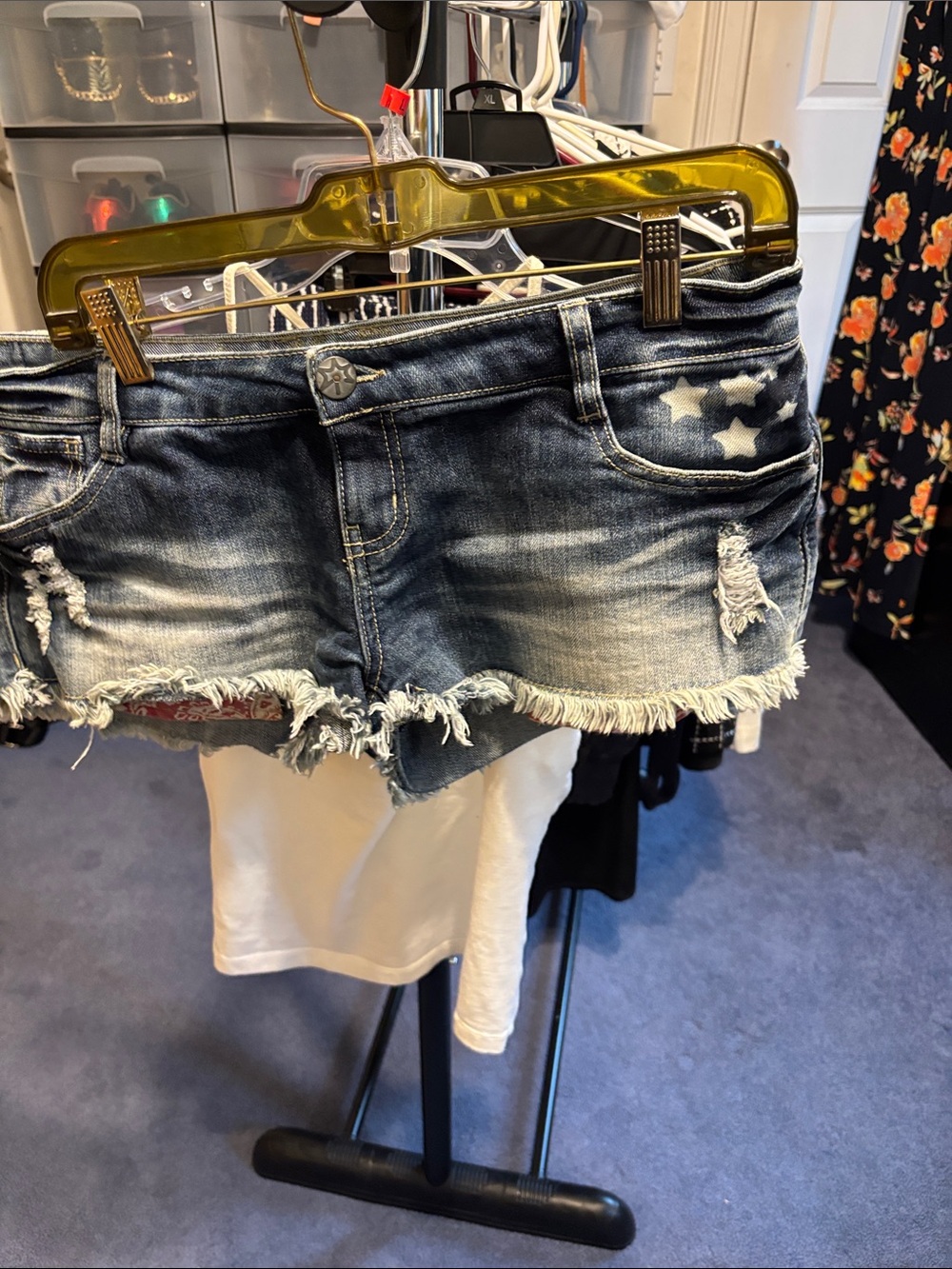 Dark Wash Denim Cutoff Shorts with Star & Flag Patch
